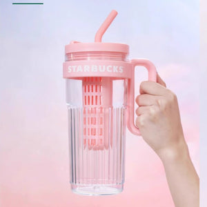 Starbucks China 2024 Classic pink series plastic straw cup with handle 1000ml
