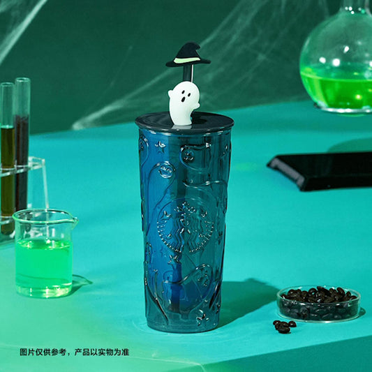 pre-order Starbucks China 2024 Halloween Green Ghost online Classic glass straw cup 550ml