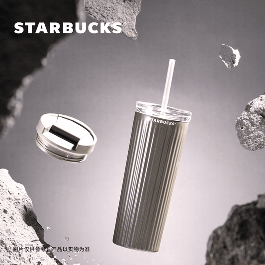 Starbucks China 2024 black stripe straw Stainless steel cup 473ml