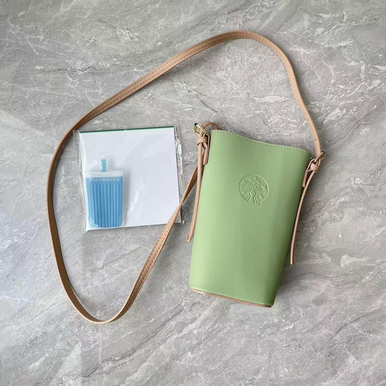 Starbucks China one small green bag and one mobile phone adjustable holder