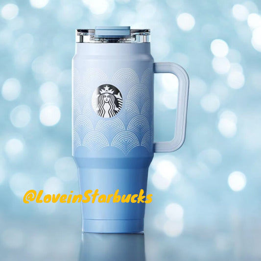 Starbucks China 2024 online cyan series blue water ripple Stainless steel cup 880ml