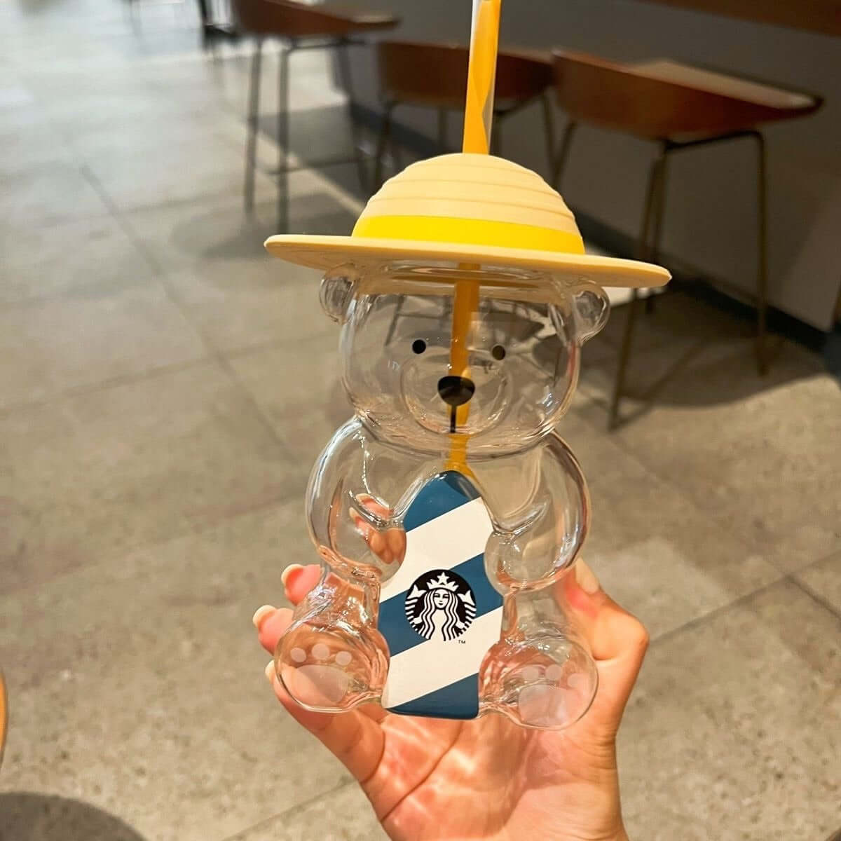 Starbucks Korea 2022 summer yellow hat bear glass