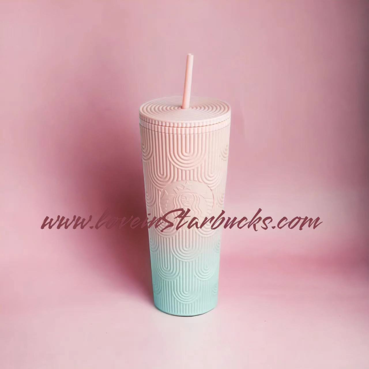 Starbucks Light Pink Diamond Studded Tumbler Cold Beverage Straw Cup 24oz  Mugs