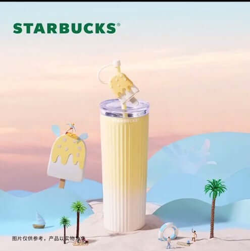 Starbucks China 2024 Colorful summer Series Yellow Stainless Steel Straw Cup coming with topper