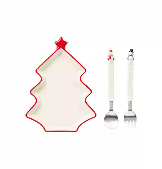 Starbucks Korea 2024 Christmas Season1 Fork Spoon Plate Set