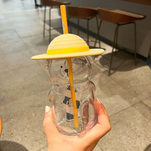 Starbucks Korea 2022 summer yellow hat bear glass