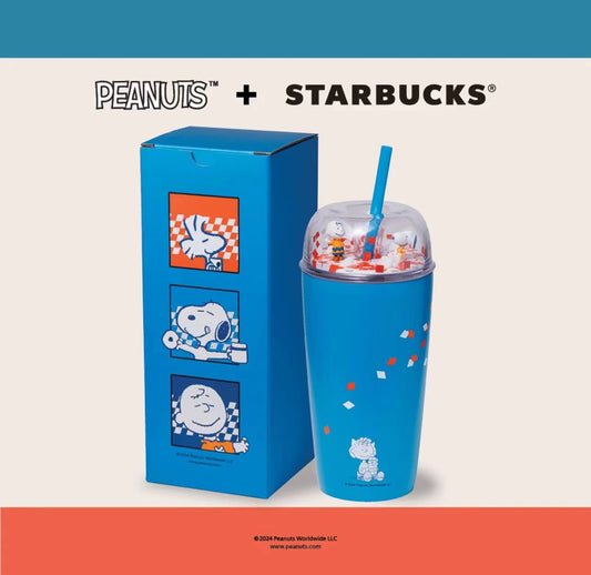 Starbucks X Peanuts co-brand collection Blue stainless steel cup straw cup