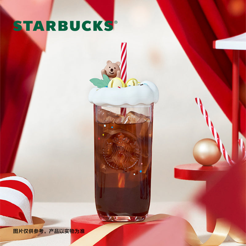 Starbucks China 2024 Christmas Cute Pet Series Triangle glass straw cup 473ml