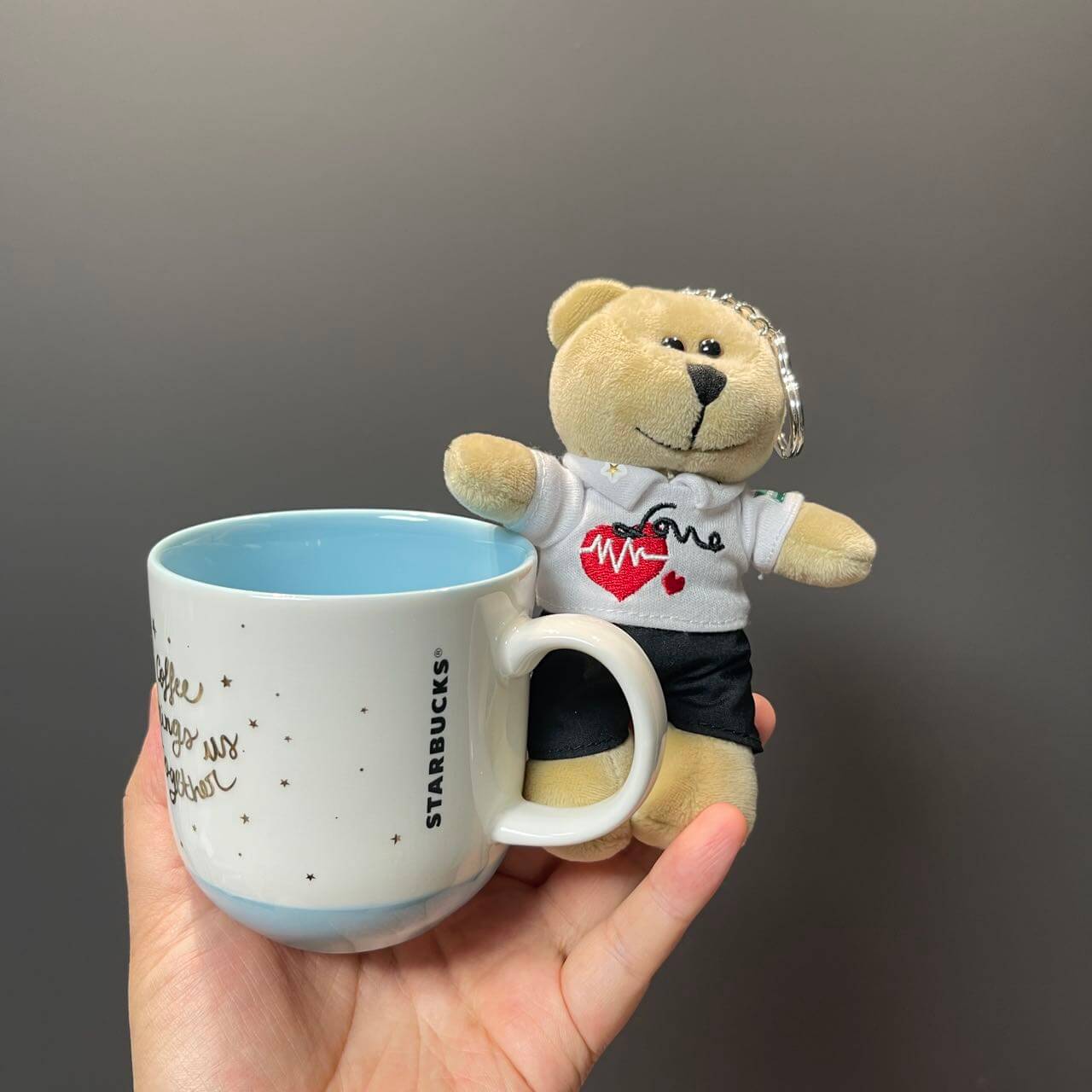 Starbucks China Valentine's Day boy Bearista keychain and cup