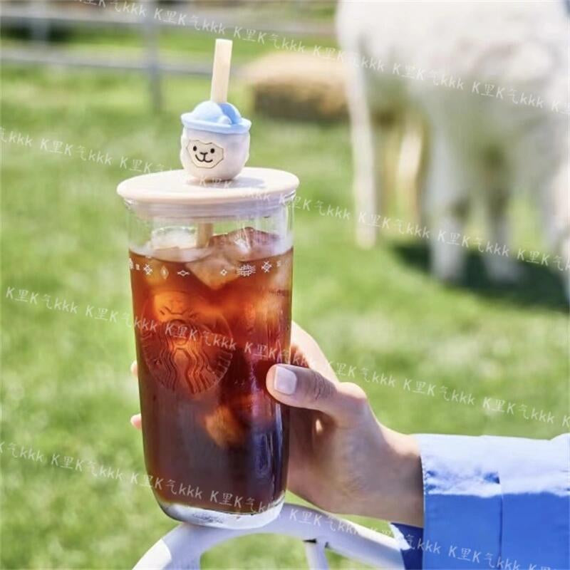 pre-order Starbucks China Alpaca series Triangle straw glass cup 473ml coming with stopper