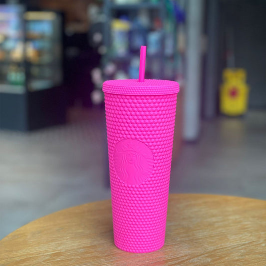 HOT Starbucks China 2024 Dopamine Series fluorescent pink plastic matte straw cup 24oz