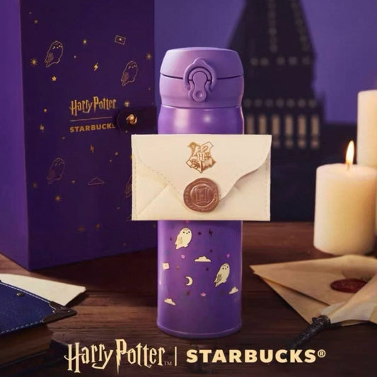 Starbucks China 2025 Harry Potter Collaboration Series 500ml Hedwig Thermos Stainless Steel Spring Lid Cup with Card Holder