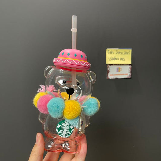 straw pink stopper lost -  Starbucks China Alpaca series Bearista bear straw glass cup 460ml