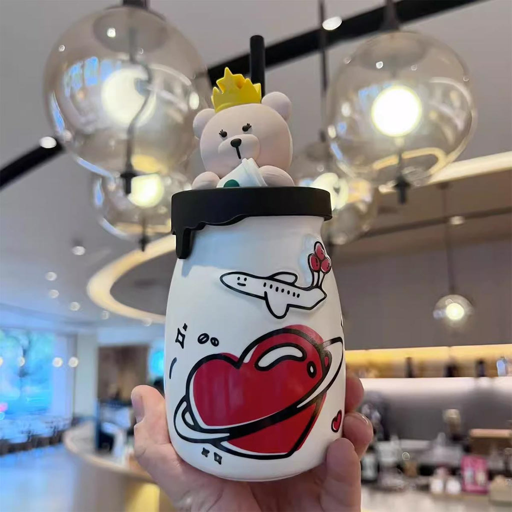 Starbucks China 2021 Valentine's Day Little Bear Love Ceramic Straw Cup 320ml