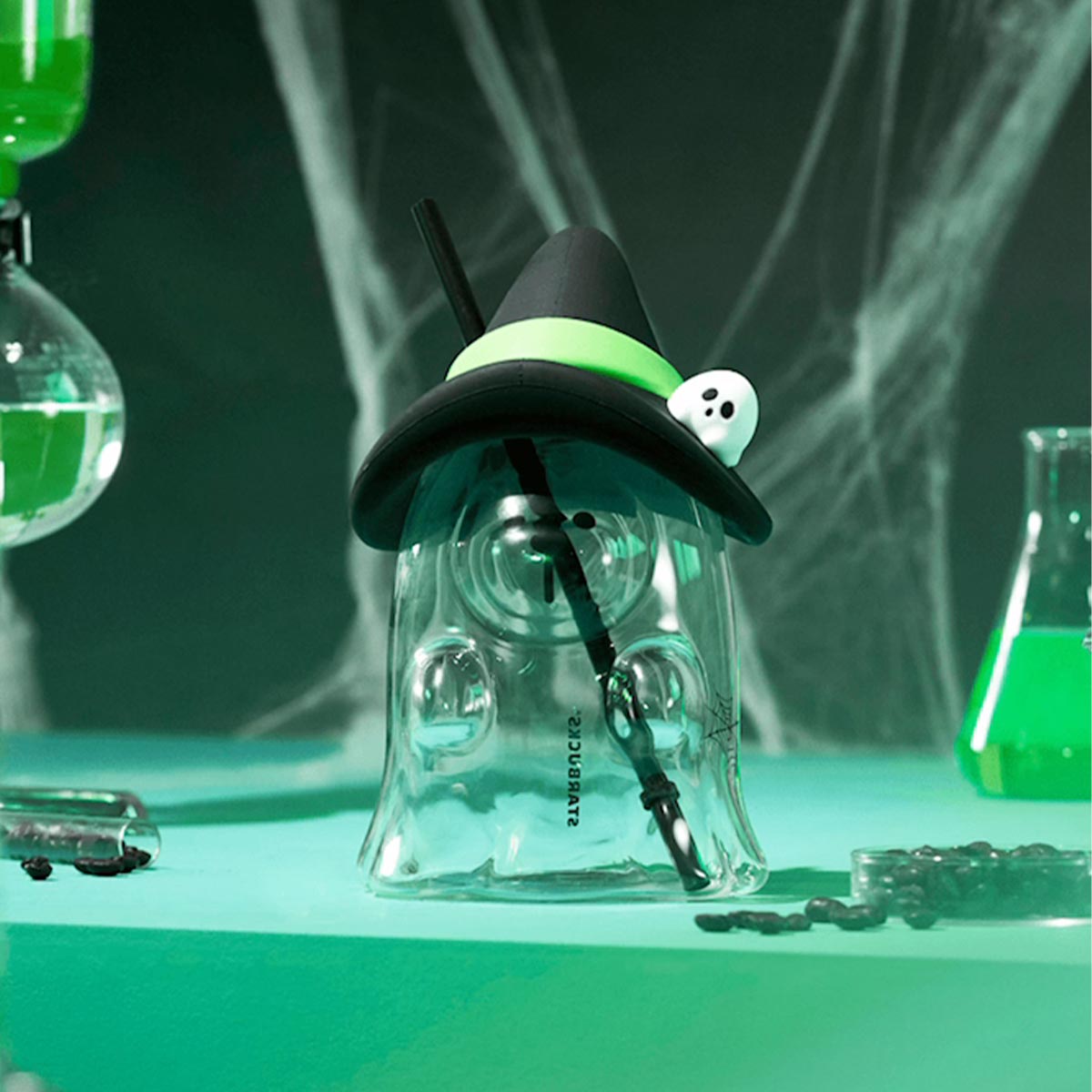 HOT Starbucks China 2024 Halloween Green Ghost online Glass straw cup 835ml