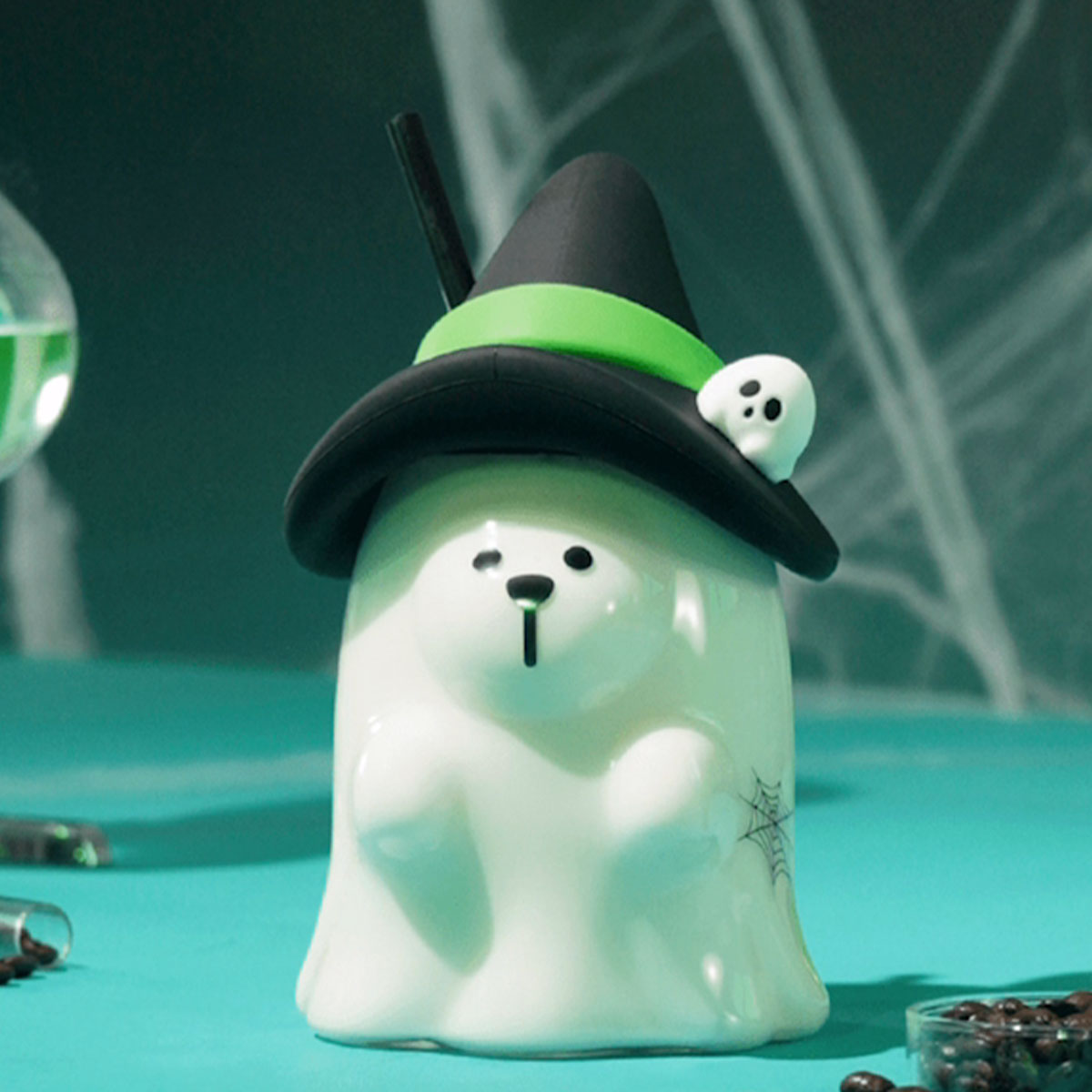 HOT Starbucks China 2024 Halloween Green Ghost online Glass straw cup 835ml