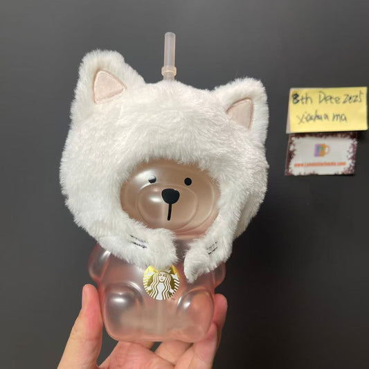 flaw Starbucks China tumblers 560ml Cherry Blossom Cat Headgear barista Bear Glass Straw Cup