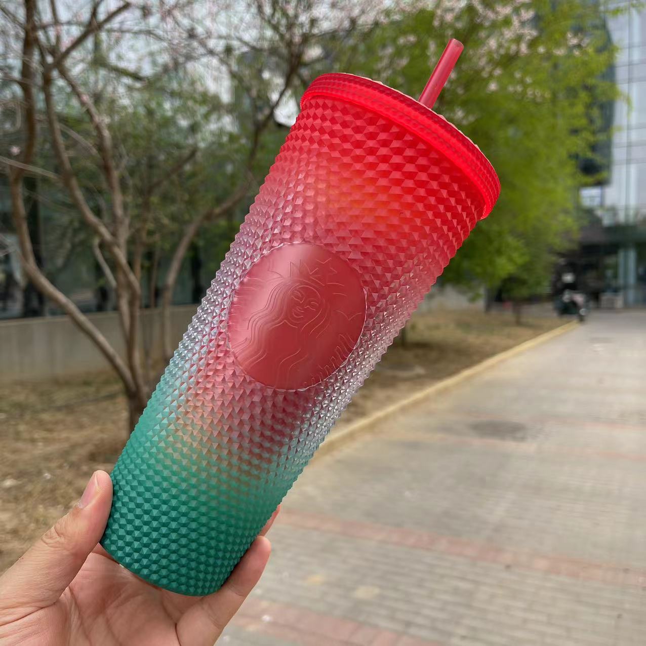 Starbucks Tumblers bling rainbow / watermelon summer OMBRE and yellow with elephant top-per  studded cup