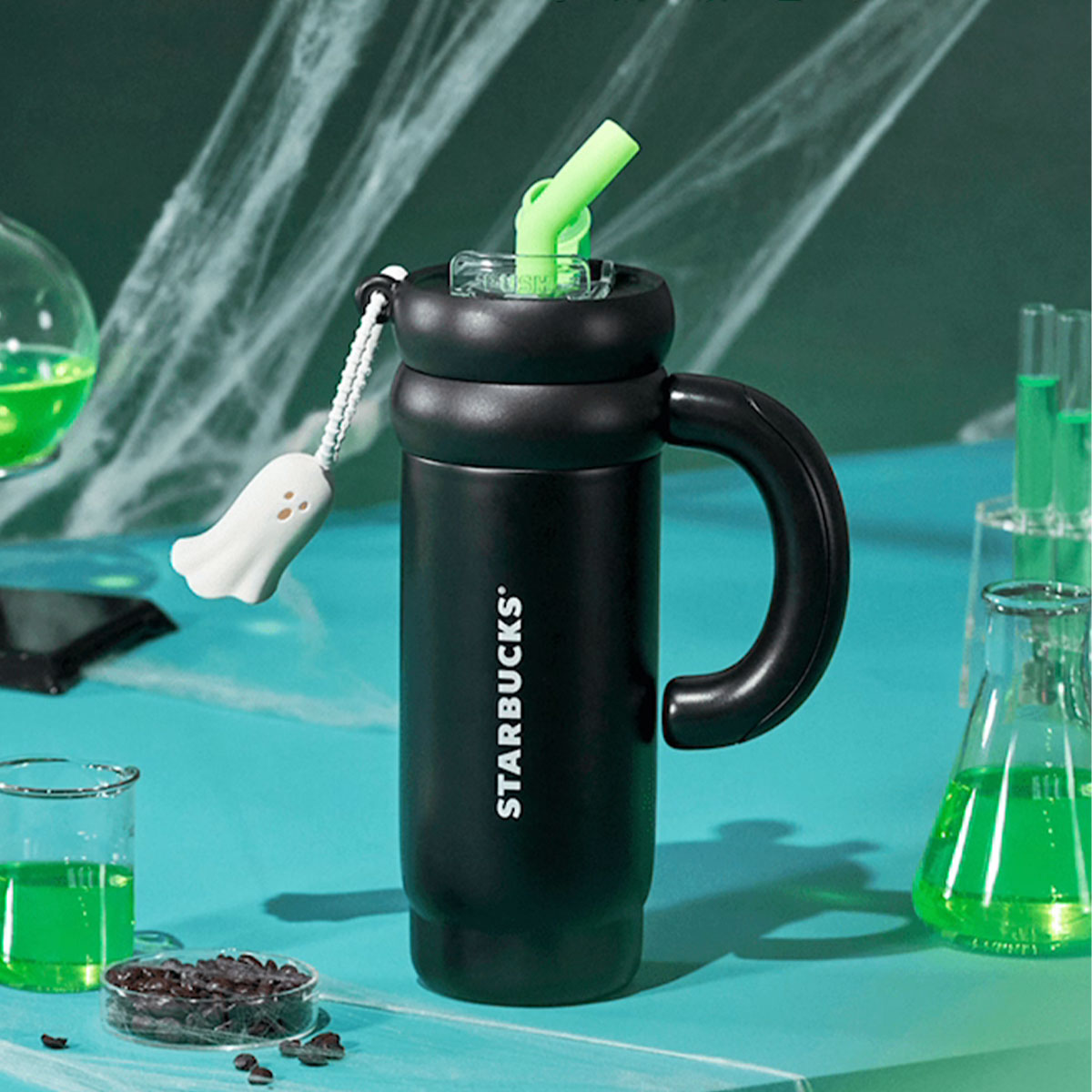 Starbucks China 2024 Halloween Green Ghost online Stainless steel straw cup 936ml