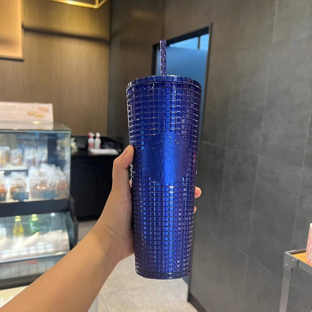 Starbucks Taiwan/Korea 2023 blue gird cold straw cup 24oz