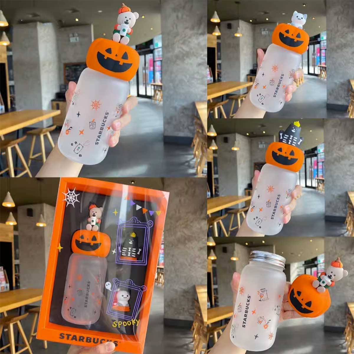 Starbucks China 2020 Halloween Pumpkin style glass cup with replacement cup decorations 370ml