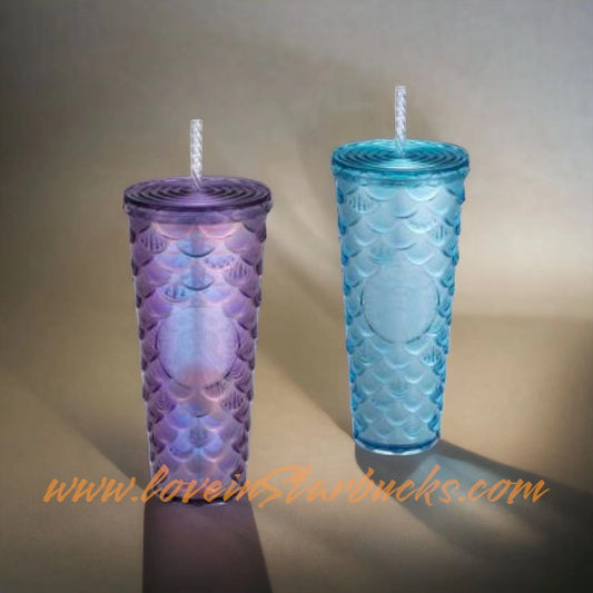 Starbucks Tumblers Taiwan Summer 3  mermaid purple / blue scale cup 24oz