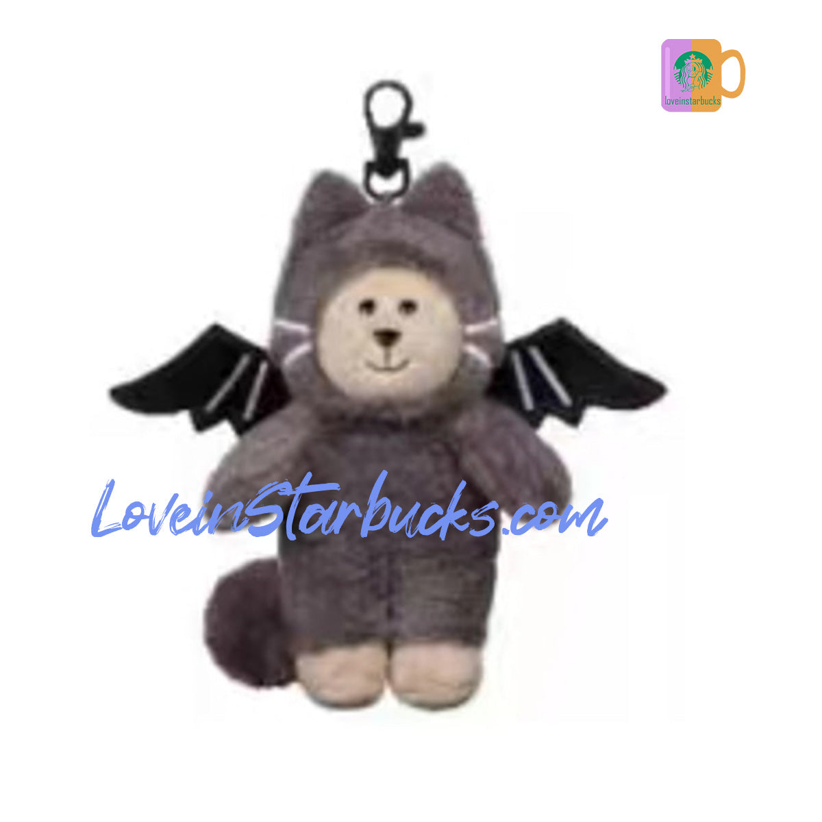 Starbucks Taiwan 2023 Halloween Black cat dressed as a bat keychain