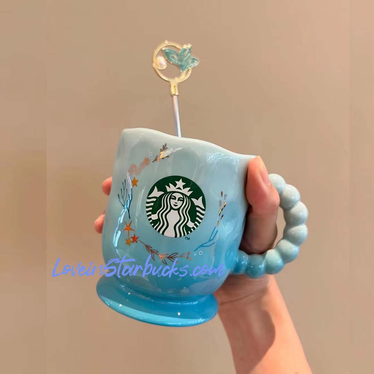 Starbucks 2022 blue carousel ice cream straw glass cup 15.2oz