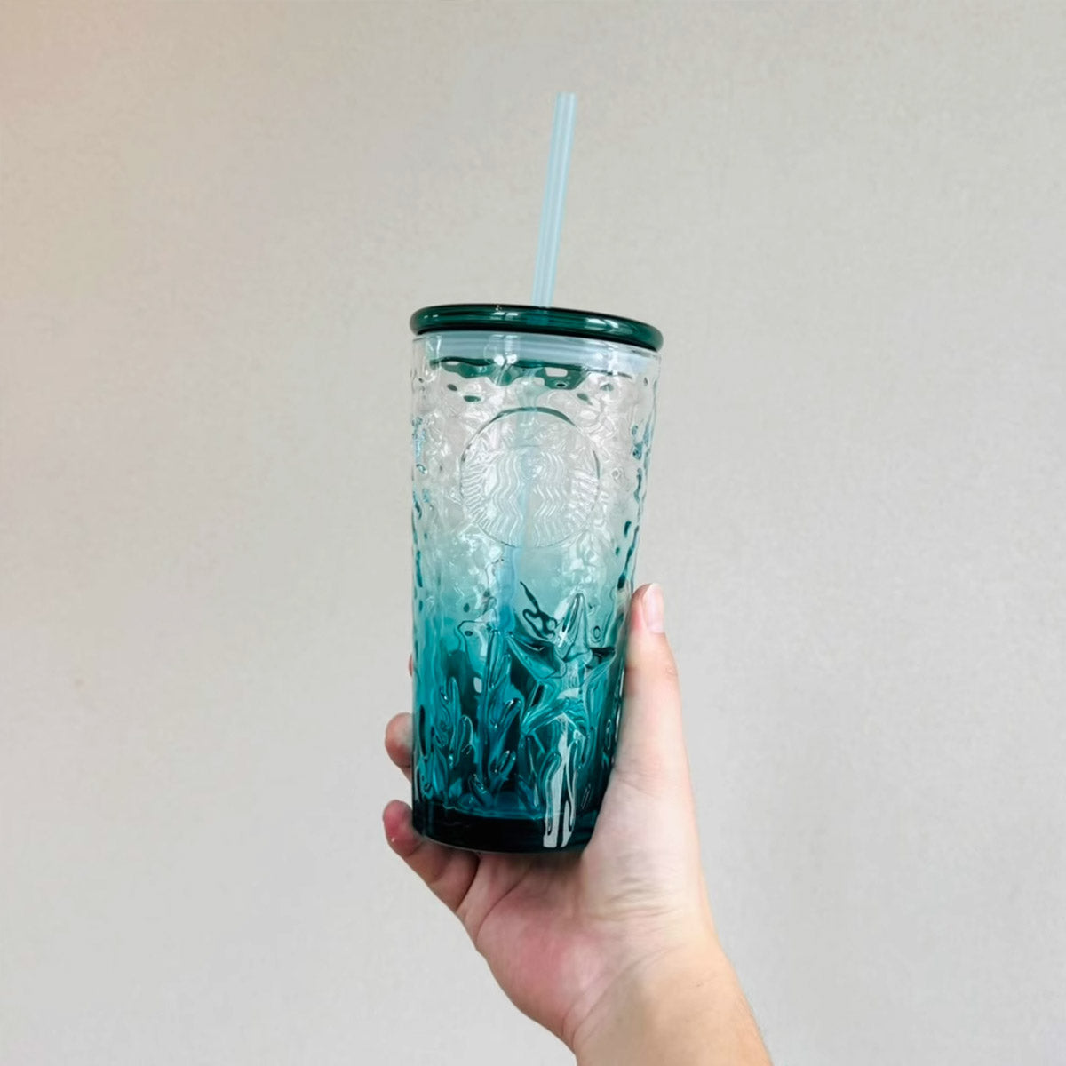 Starbucks China 2023 anniversary ocean series Glass straw cup 414ml