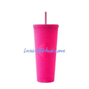Pre-order Starbucks China 2024 Dopamine Series fluorescent pink plastic matte straw cup 24oz