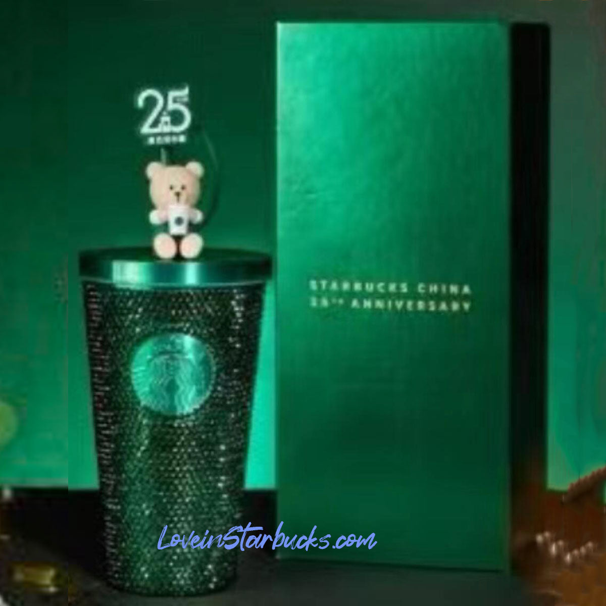 Starbucks China 2024 25th Anniversary Autumn green Rhinestones straw cup 16oz