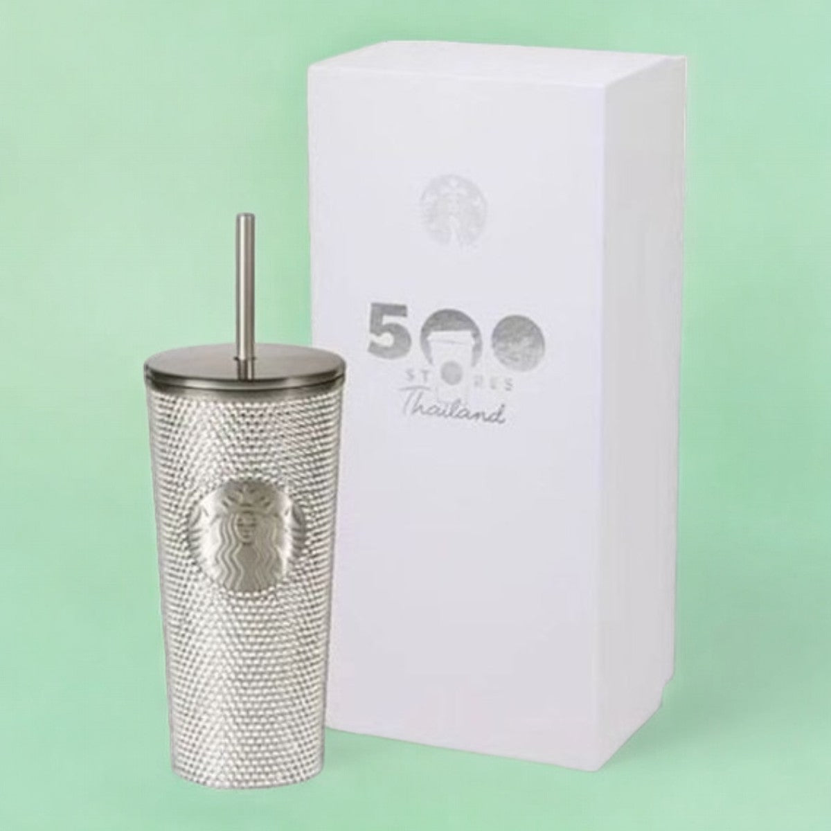 Starbucks Thailand 500 Stores Silver bling rhinestones cold cup 16oz