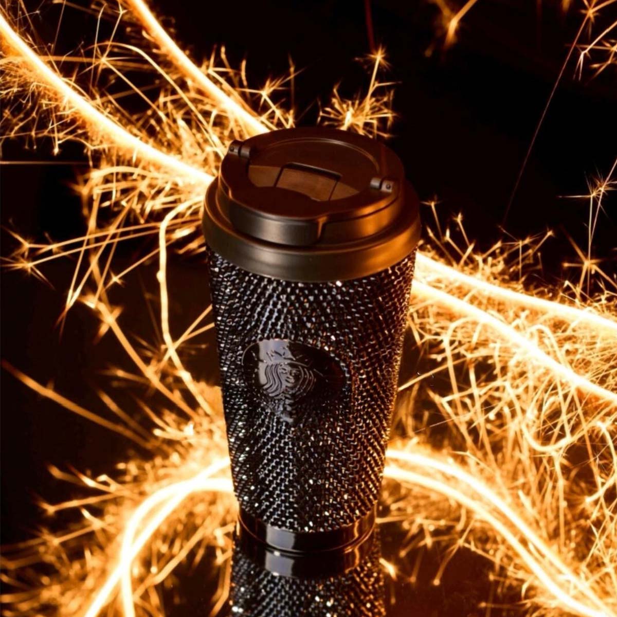 Pre-order Starbucks China 2024 Winter Fireworks Black Rhinestones Stainless Steel Cup 16oz