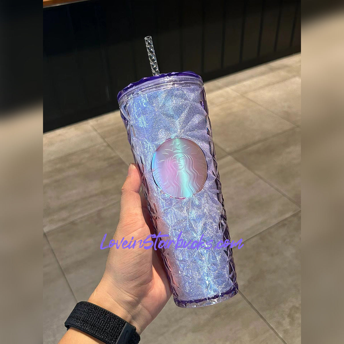 on sale Starbucks China 2023 Christmas winter day series purple Diamond Glitter prism straw cold cup 24oz