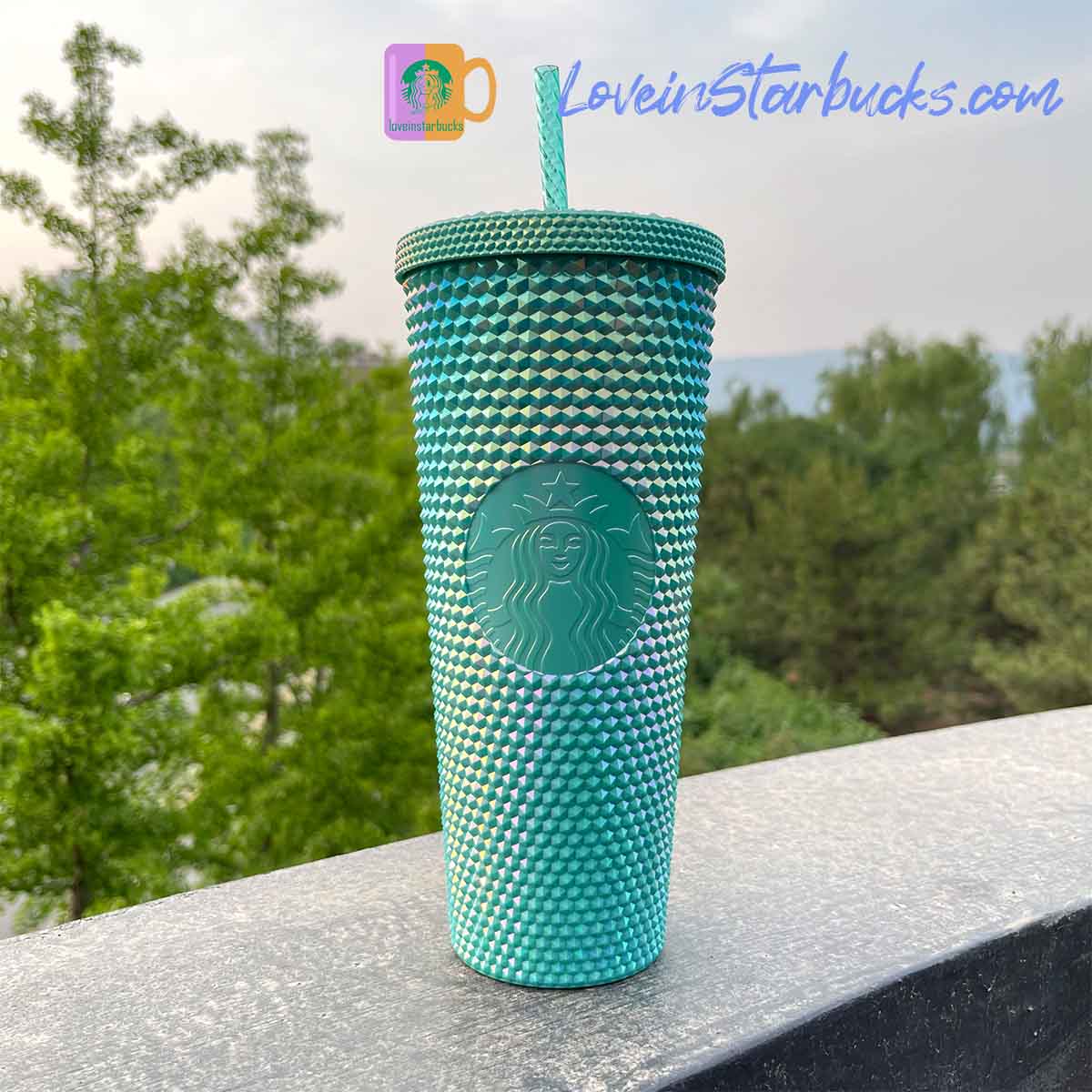 Starbucks Tumblers Indonesia 2023 Turquoise Mustard and Pistachio studded straw cup 24oz