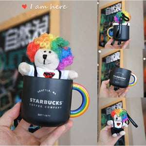 Starbucks China rainbow mug 310ml and rainbow hair doll keychain