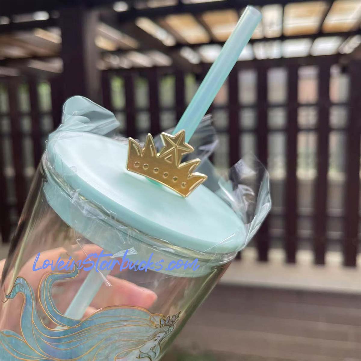 Starbucks China 2022 anniversary blue or green ocean mermaid crown Classic Glass Straw cup 20oz