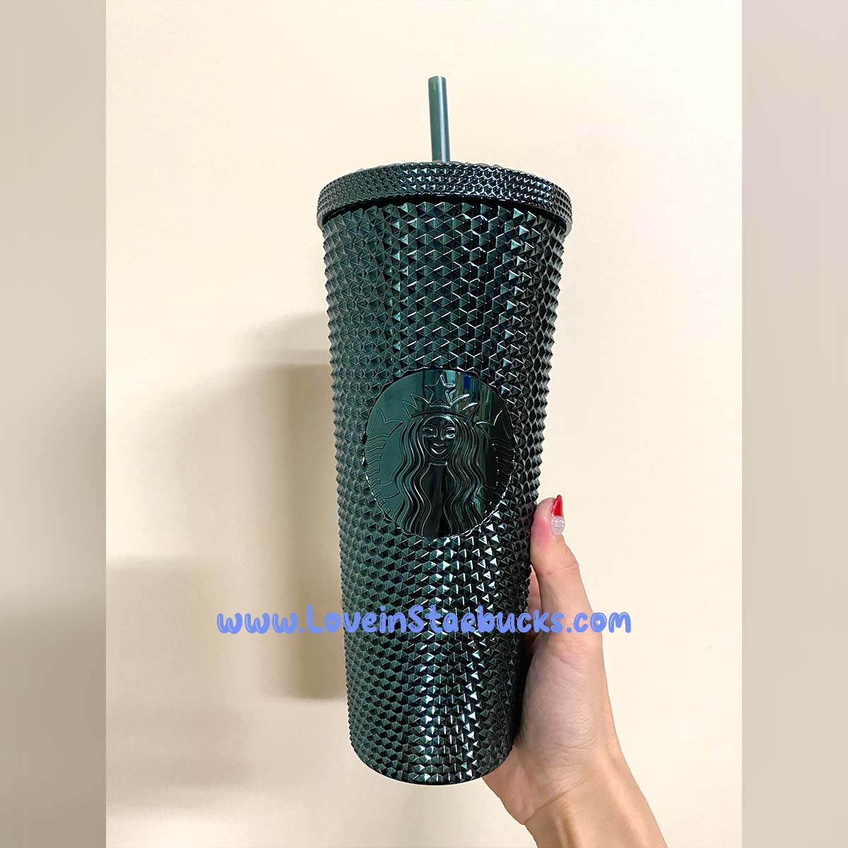 Starbucks Taiwan 2023 Christmas 1st series metallic chrome green studded straw cold cup 24oz