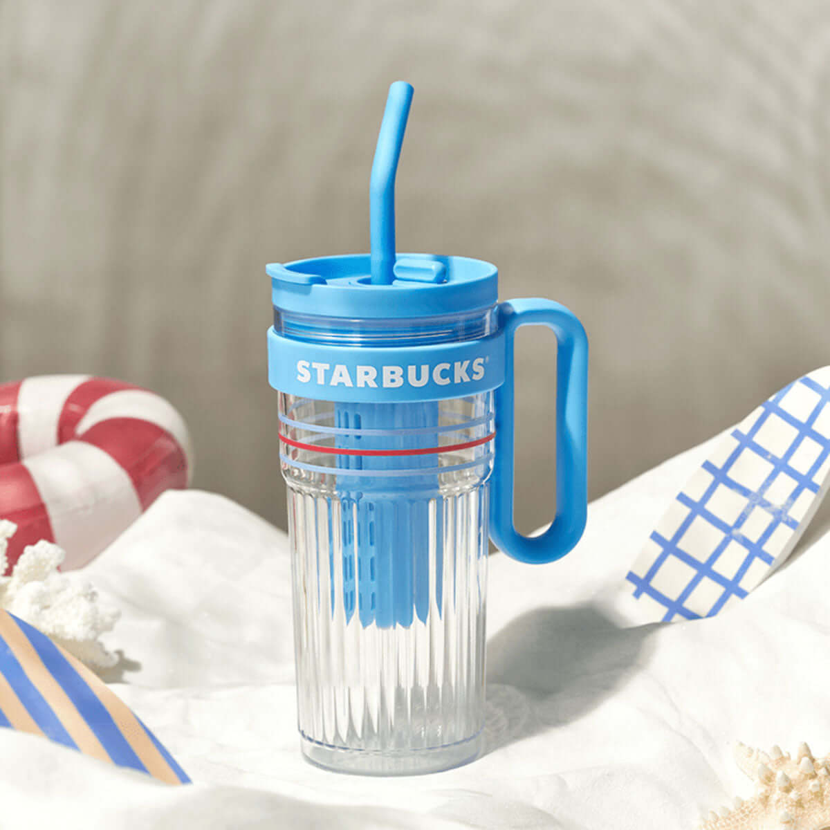 Starbucks China 2024 summer seaside online plastic cup 1000ml with handle