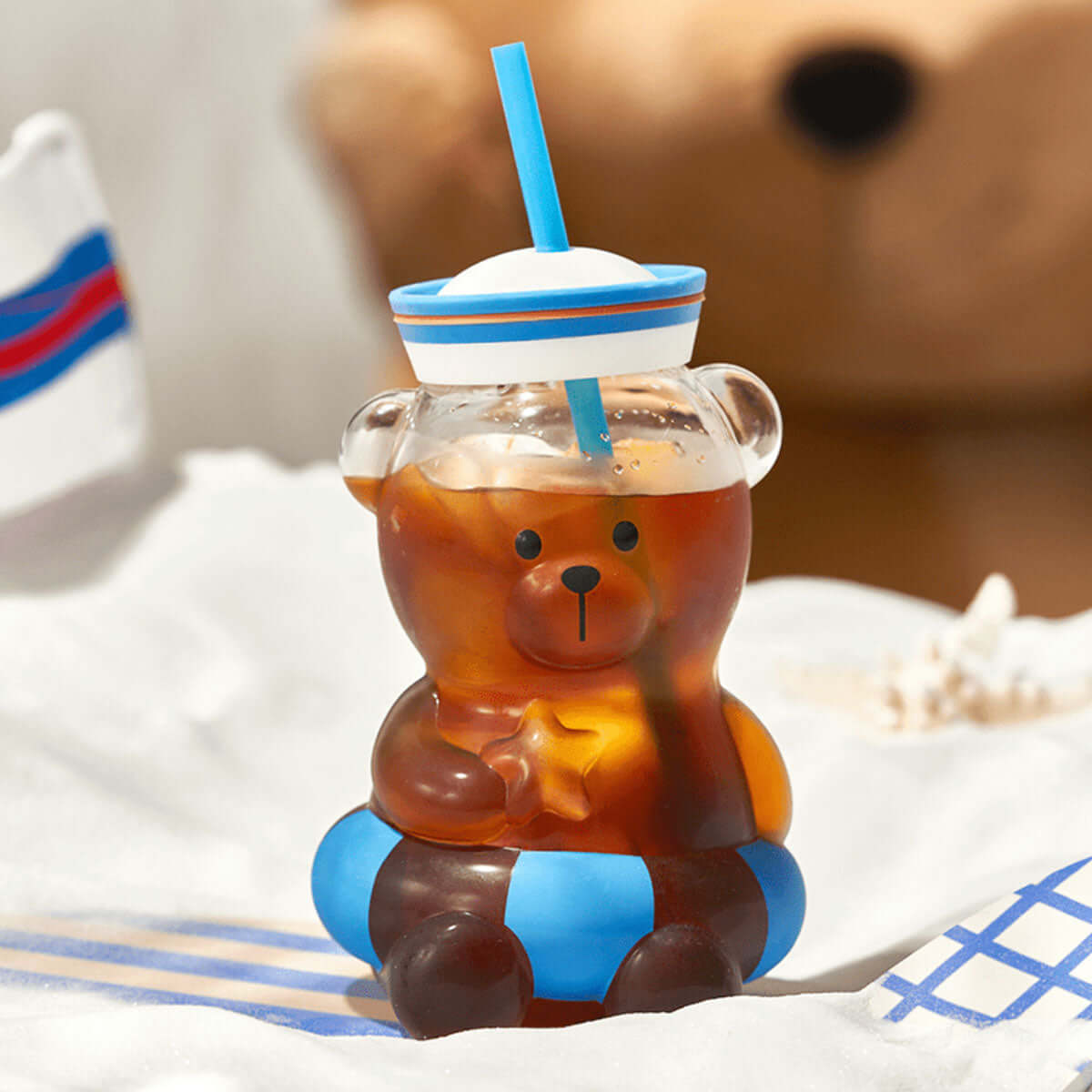 Starbucks China 2024 summer seaside store online blue bear straw glass