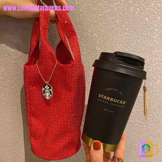 Starbucks tumblers China 2020 Xmas Red and black stainless steel accompanying cup with bag 384ml