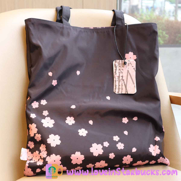 Cherry Blossom Pink Black Tote Bag