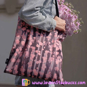 Starbucks Tumbler 2023 Reserve Artist Collection Limited Edition Cool Black and Pink Sakura Double sided tote bag