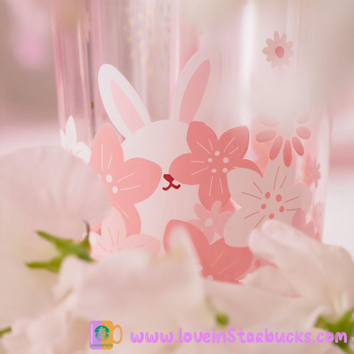 Starbucks China 2023 Spring Cute Rabbit - Sakura top-per Classic Glass Straw cup 20oz