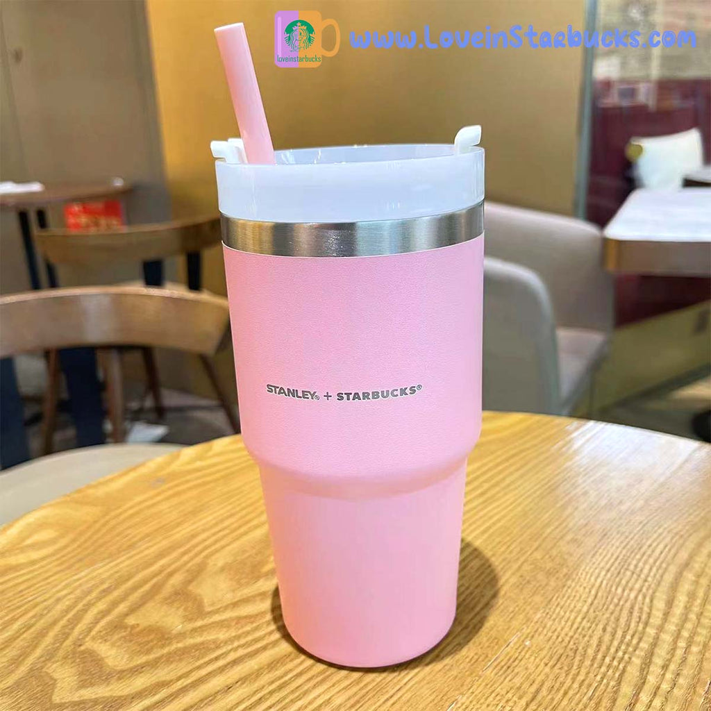 Stanley tumbler nectar pink and Shrub green stainless steel straw cup –  loveinstarbucks