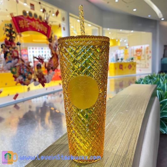 HOT Starbucks Taiwan 2023 butter series Gold Jeweled Straw cup 24oz - loveinstarbucks