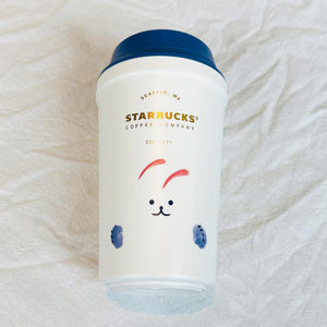 Starbucks tumblers 2023 China Cute rabbit blue and white Double-layer plastic cup 320ml