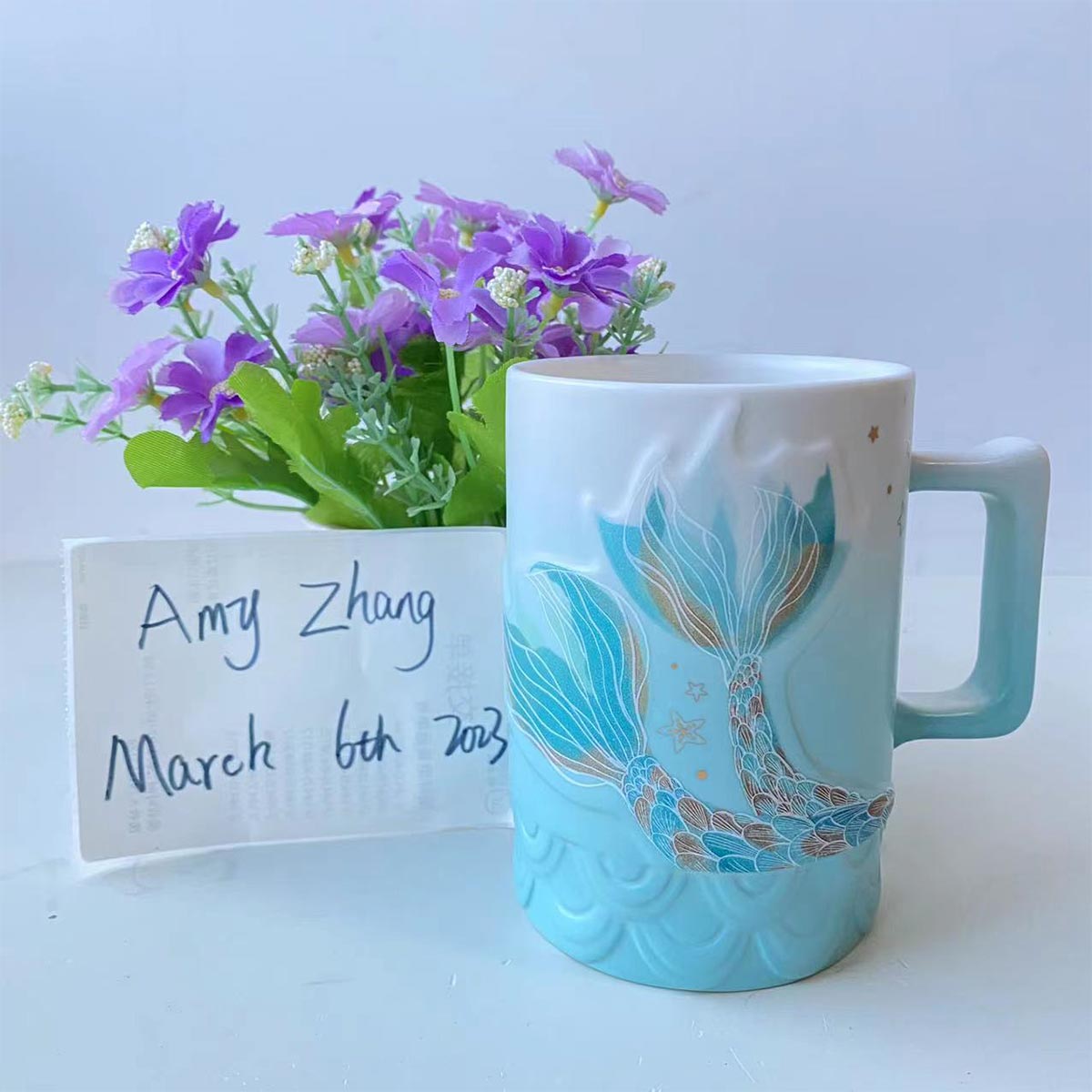 promotion Starbucks China 2022 anniversary marine blue fish tail mug 415ml