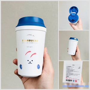 Starbucks tumblers 2023 China Cute rabbit blue and white Double-layer plastic cup 320ml