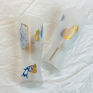 Starbucks tumblers 2023 China Cute rabbit blue and white glass cup set 420ml